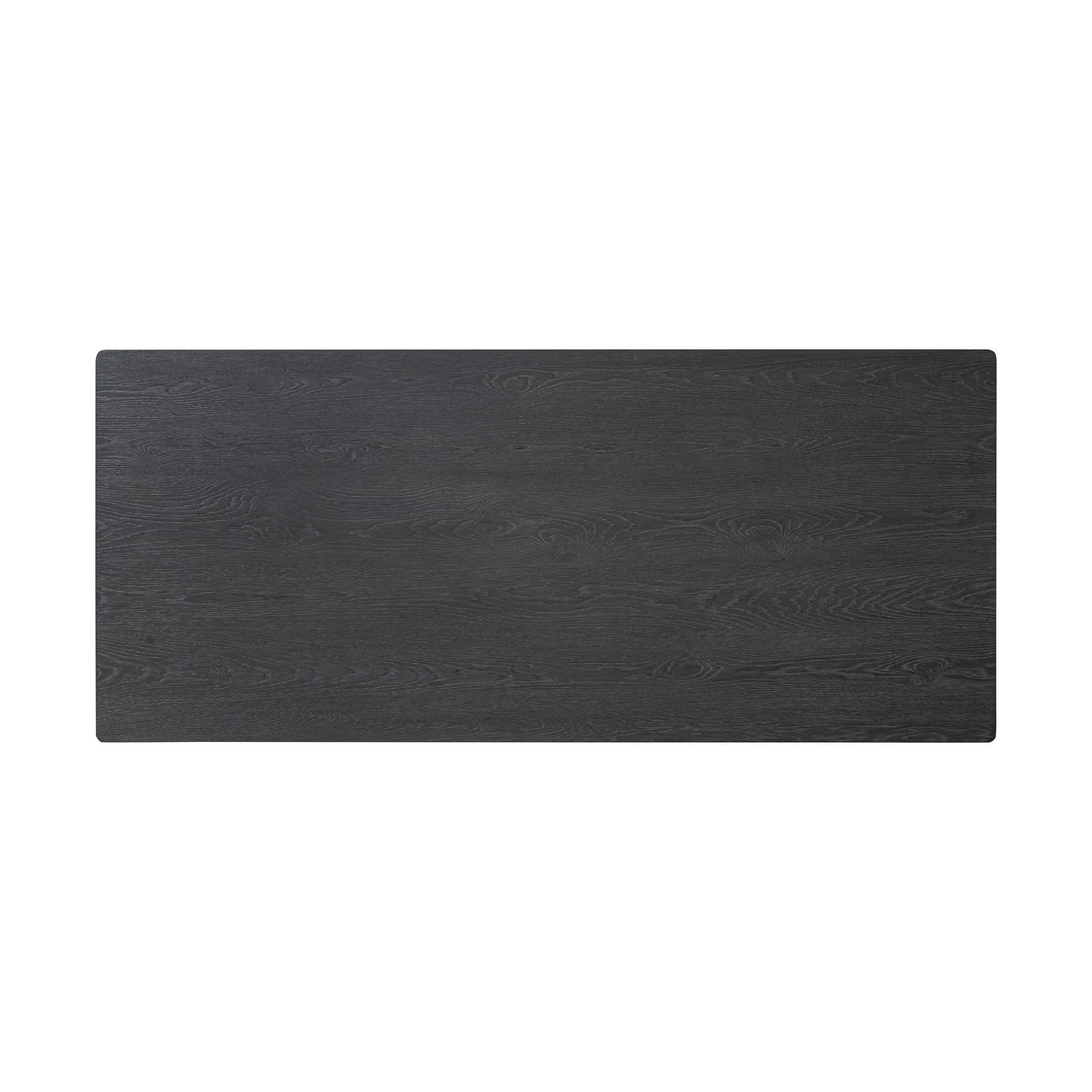 The timeless Parsons table is reimagined, with a rustic black finish and unique relief detail between the tabletop and apron Amethyst Home provides interior design, new home construction design consulting, vintage area rugs, and lighting in the Monterey metro area.