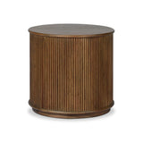 An artisanal take on texture. Made from mindi wood with a plinth-style base, a reeding pattern is carved around the entirety of this versatile end table for a fresh, approachable look.As fans of luxe style at Amethyst, we love the optimistic inspired Ona End Table - Amber Mindi Veneer. Amethyst Home provides interior design, new home construction design consulting, vintage area rugs, and lighting in the Kansas City metro area.