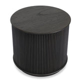 An artisanal take on texture. Made from black-finished mindi wood with a plinth-style base, a reeding pattern is carved around the entirety of this versatile end table for a fresh, approachable look.As lovers of luxe aesthetics at Amethyst, we love the optimistic inspired Ona End Table - Smoked Black Mindi Veneer. Amethyst Home provides interior design, new home construction design consulting, vintage area rugs, and lighting in the Austin metro area.