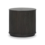 An artisanal take on texture. Made from black-finished mindi wood with a plinth-style base, a reeding pattern is carved around the entirety of this versatile end table for a fresh, approachable look.As lovers of luxe aesthetics at Amethyst, we love the optimistic inspired Ona End Table - Smoked Black Mindi Veneer. Amethyst Home provides interior design, new home construction design consulting, vintage area rugs, and lighting in the Portland metro area.