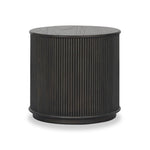 An artisanal take on texture. Made from black-finished mindi wood with a plinth-style base, a reeding pattern is carved around the entirety of this versatile end table for a fresh, approachable look.As lovers of luxe aesthetics at Amethyst, we love the optimistic inspired Ona End Table - Smoked Black Mindi Veneer. Amethyst Home provides interior design, new home construction design consulting, vintage area rugs, and lighting in the Scottsdale metro area.