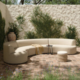 Bring a hint of old-Hollywood glamour outdoors with this soft, sculptural sectional. Plush cushioning all around is upholstered in UV-resistant, water-repellent, quick-drying fabric. Cover or store inside during inclement weather and when not in use. Amethyst Home provides interior design, new home construction design consulting, vintage area rugs, and lighting in the Alpharetta metro area.