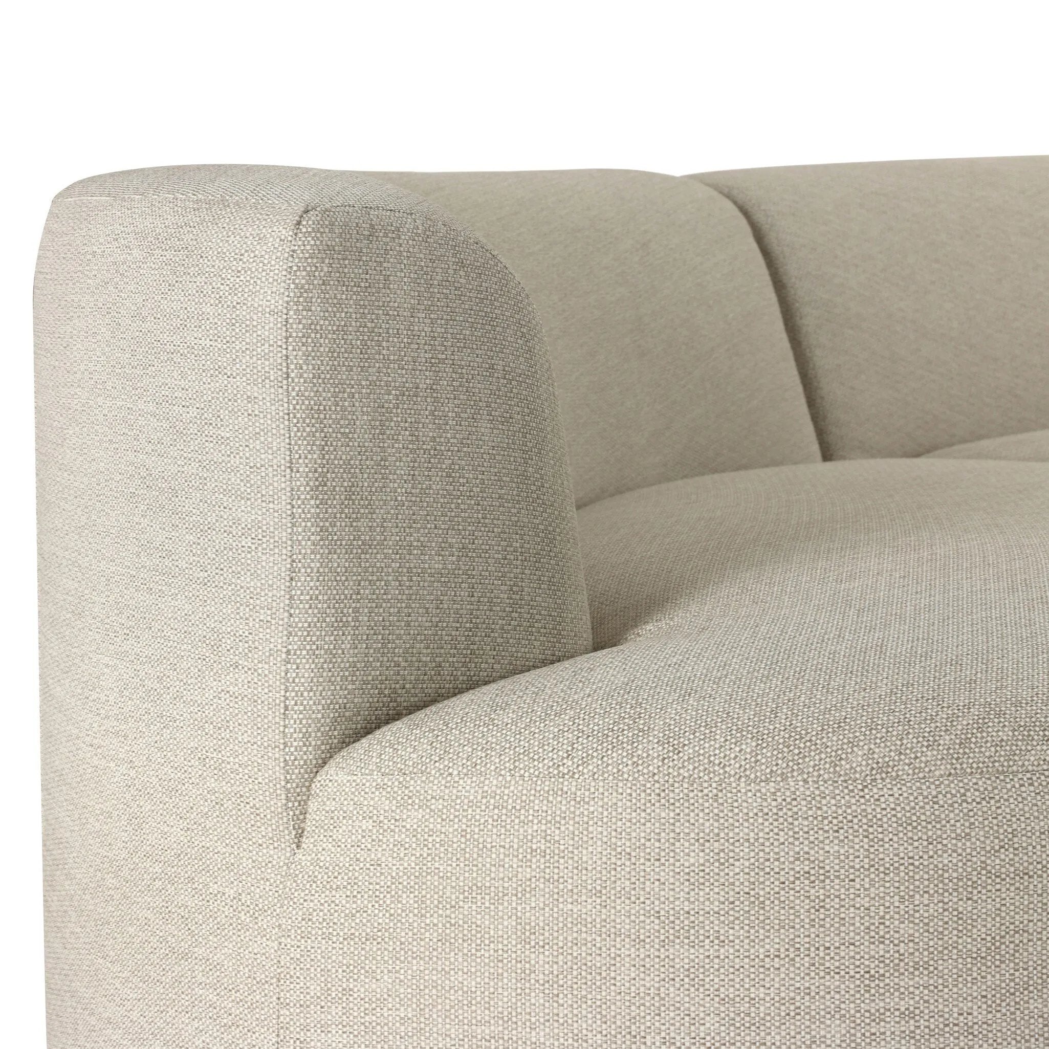 Bring a hint of old-Hollywood glamour outdoors with this soft, sculptural sectional. Plush cushioning all around is upholstered in UV-resistant, water-repellent, quick-drying fabric. Cover or store inside during inclement weather and when not in use. Amethyst Home provides interior design, new home construction design consulting, vintage area rugs, and lighting in the Boston metro area.