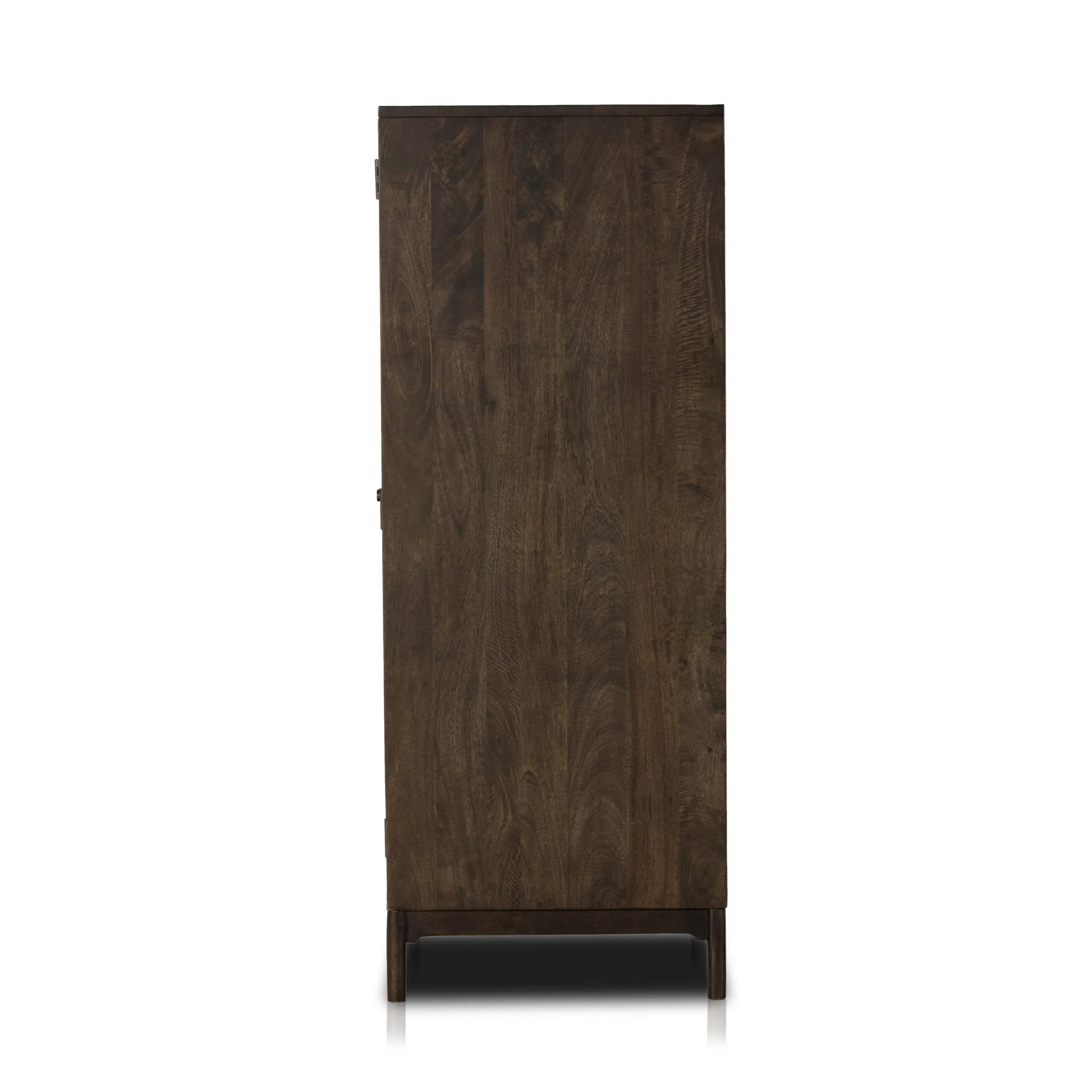 Featuring Ophelia Aged Brown Armoire by Four Hands at Amethyst Home. Make space for style. A large, storage-minded armoire is made from solid mango and finished in an aged brown, reminiscent of European antiques. Interior iron rod for hanging garments plus roomy drawers for out-of-sight storage. This item has been modified to comply with the STURDY Act. Amethyst Home provides interior design, new home construction design consulting, vintage area rugs, and lighting in the Salt Lake City metro area.
