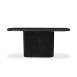 Italian-inspired for effortless sophistication. A black marble base is scalloped for a linear look with heavy texture, finished with a pill-shaped top for extra entryway styling atop this console table.As lovers of organic modern aesthetics at Amethyst, we love the designer inspired Oranda Console Table - Black Marble. Amethyst Home provides interior design, new home construction design consulting, vintage area rugs, and lighting in the Tampa metro area.