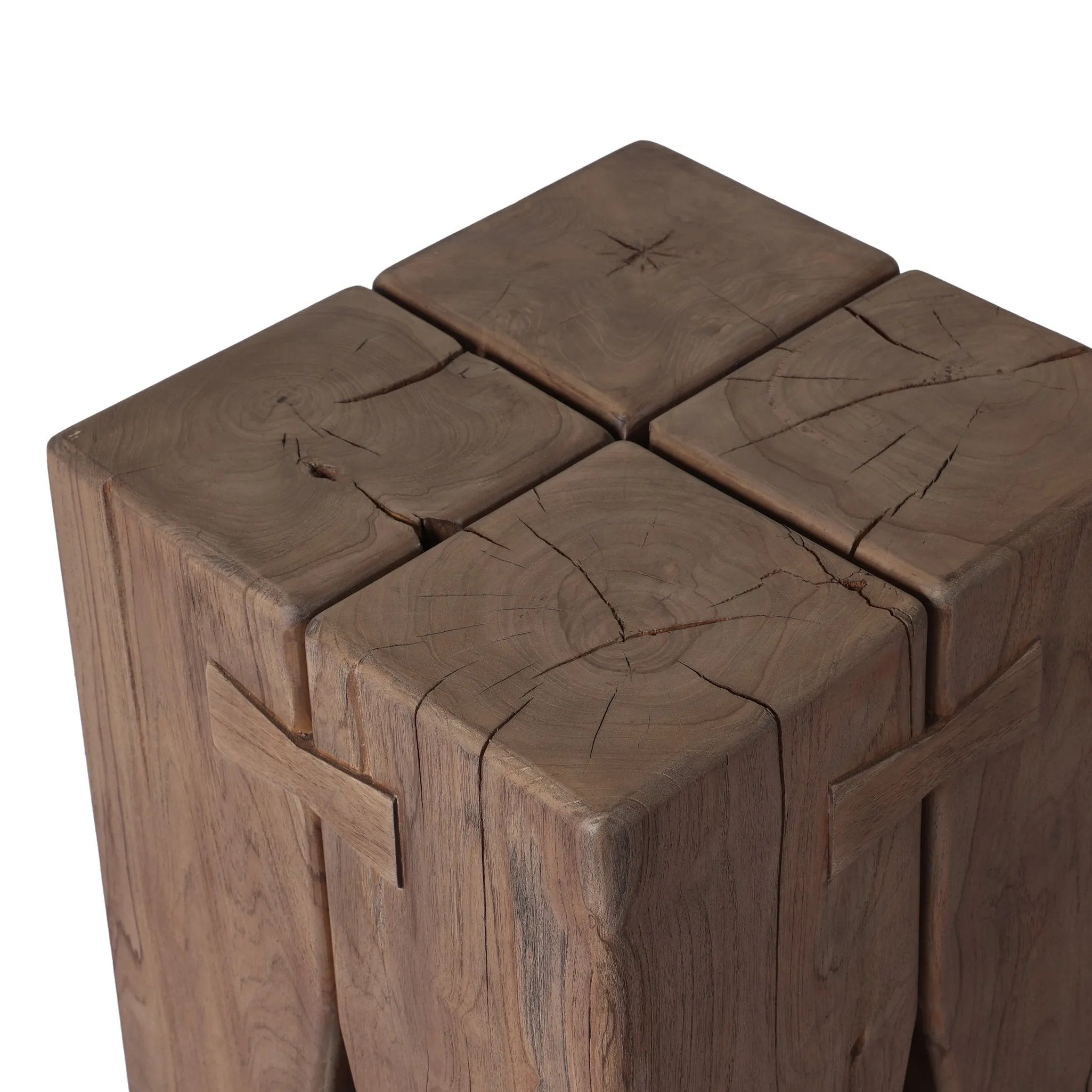 Boldly proportioned, four tiered pillar-style unite with butterfly joints to craft this outdoor end table of solid FSC®-certified teak. Simple design lets the material shine. Cover or store indoors when not in use or during inclement weather Amethyst Home provides interior design, new home construction design consulting, vintage area rugs, and lighting in the Houston metro area.