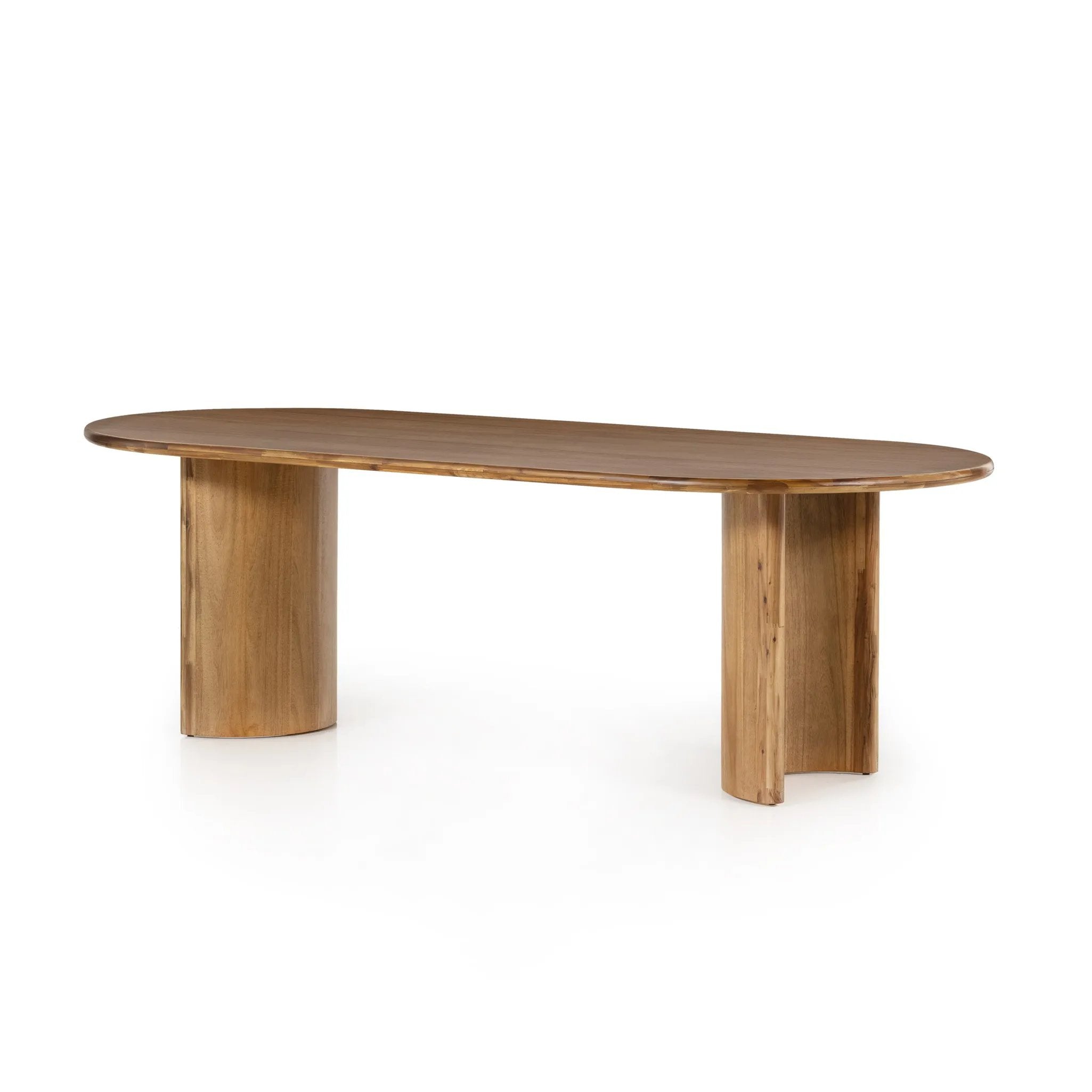 Featuring Paden Sandy Acacia Dining Table by Four Hands at Amethyst Home. A study in shape. Sand-colored acacia forms crescent-shaped legs and a sprawling oval tabletop, bringing grand, organic-infused presence to the dining room.Overall Dimensions: 94.00"w x 42.00"d x 30.00"hWeight : 139.33 lbsMaterials : Thin Acacia Veneer, Solid Acacia. Amethyst Home provides interior design, new home construction design consulting, vintage area rugs, and lighting in the Omaha metro area.