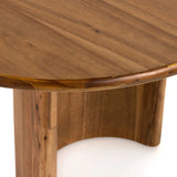 Featuring Paden Sandy Acacia Dining Table by Four Hands at Amethyst Home. A study in shape. Sand-colored acacia forms crescent-shaped legs and a sprawling oval tabletop, bringing grand, organic-infused presence to the dining room.Overall Dimensions: 94.00"w x 42.00"d x 30.00"hWeight : 139.33 lbsMaterials : Thin Acacia Veneer, Solid Acacia. Amethyst Home provides interior design, new home construction design consulting, vintage area rugs, and lighting in the Park City metro area.