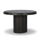 Make space for more guests with a rounded extension table of smoked black mindi, with beautiful visible graining. Inside the tabletop, a hidden mechanism allows for expansion from 48" to 68".As fans of organic modern design at Amethyst, we love the designer inspired Pemble Extension Dining Table - Smoked Black Mindi Veneer. Amethyst Home provides interior design, new home construction design consulting, vintage area rugs, and lighting in the Boston metro area.