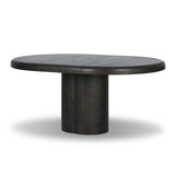 Make space for more guests with a rounded extension table of smoked black mindi, with beautiful visible graining. Inside the tabletop, a hidden mechanism allows for expansion from 48" to 68".As fans of organic modern design at Amethyst, we love the designer inspired Pemble Extension Dining Table - Smoked Black Mindi Veneer. Amethyst Home provides interior design, new home construction design consulting, vintage area rugs, and lighting in the Charlotte metro area.