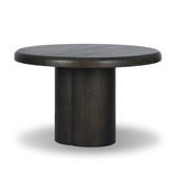 Make space for more guests with a rounded extension table of smoked black mindi, with beautiful visible graining. Inside the tabletop, a hidden mechanism allows for expansion from 48" to 68".As fans of organic modern design at Amethyst, we love the designer inspired Pemble Extension Dining Table - Smoked Black Mindi Veneer. Amethyst Home provides interior design, new home construction design consulting, vintage area rugs, and lighting in the Portland metro area.