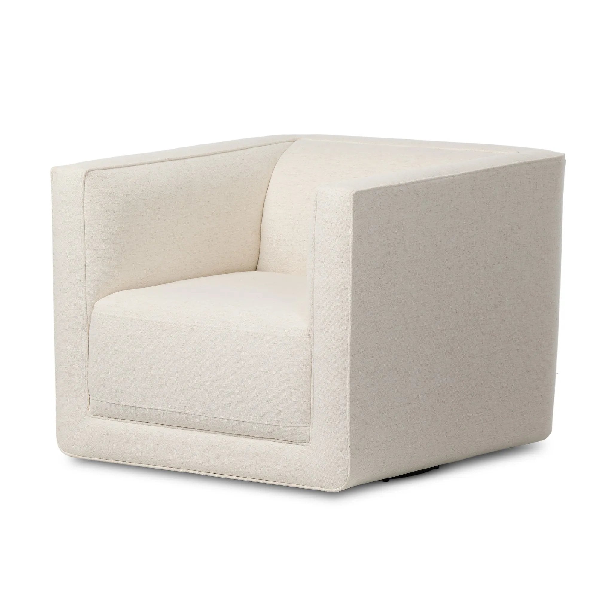 Featuring Phillip Crypton Nomad Snow Swivel Chair by Four Hands at Amethyst Home. Style meets substance in this olive cotton-blend swivel chair. Blind stitching along the seat and back cushions create a polished complement to the heritage frame. The slight pronounced seat cushion creates an illusion of being loose, but is actually a fixed cushion with exper. Amethyst Home provides interior design, new home construction design consulting, vintage area rugs, and lighting in the Calabasas metro area.