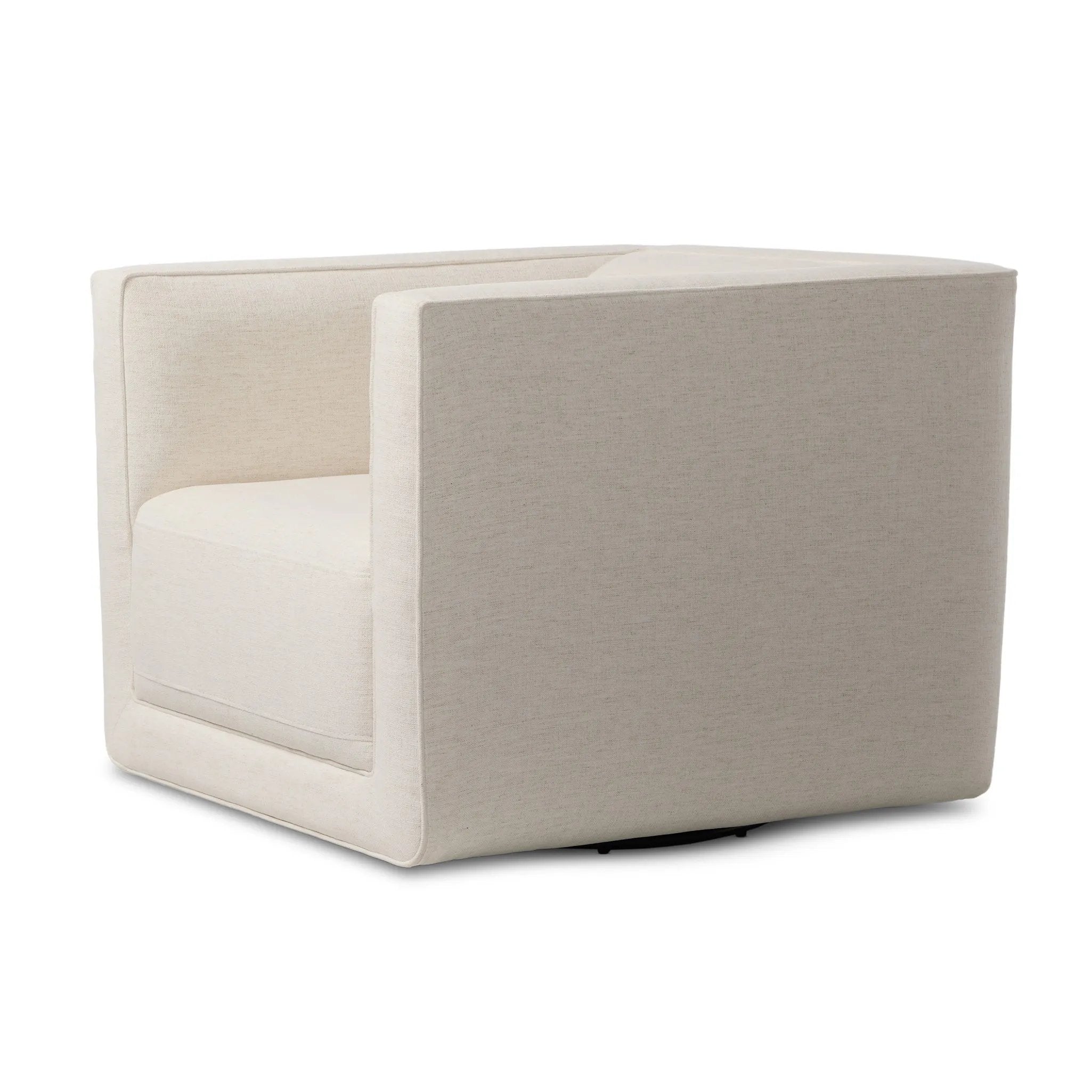 Featuring Phillip Crypton Nomad Snow Swivel Chair by Four Hands at Amethyst Home. Style meets substance in this olive cotton-blend swivel chair. Blind stitching along the seat and back cushions create a polished complement to the heritage frame. The slight pronounced seat cushion creates an illusion of being loose, but is actually a fixed cushion with e. Amethyst Home provides interior design, new home construction design consulting, vintage area rugs, and lighting in the Winter Garden metro area.
