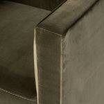 Style meets substance in this olive cotton-blend swivel chair. Blind stitching along the seat and back cushions create a polished complement to the heritage frame. The slight pronounced seat cushion creates an illusion of being loose, but is actually a fixed cushion with expert tailoring. A piping channel detail gives the arm a finished look Amethyst Home provides interior design, new home construction design consulting, vintage area rugs, and lighting in the Kansas City metro area.