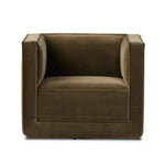 Style meets substance in this olive cotton-blend swivel chair. Blind stitching along the seat and back cushions create a polished complement to the heritage frame. The slight pronounced seat cushion creates an illusion of being loose, but is actually a fixed cushion with expert tailoring. A piping channel detail gives the arm a finished look Amethyst Home provides interior design, new home construction design consulting, vintage area rugs, and lighting in the Winter Garden metro area.
