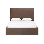 This versatile campaign-inspired piece suits any bedroom. A simple square frame shows off tailored modern upholstery of a brown flax/linen fabric, complemented by leather button closure details.As fans of clean style at Amethyst, we love the optimistic inspired Phoebe Bed. Amethyst Home provides interior design, new home construction design consulting, vintage area rugs, and lighting in the Winter Garden metro area.
