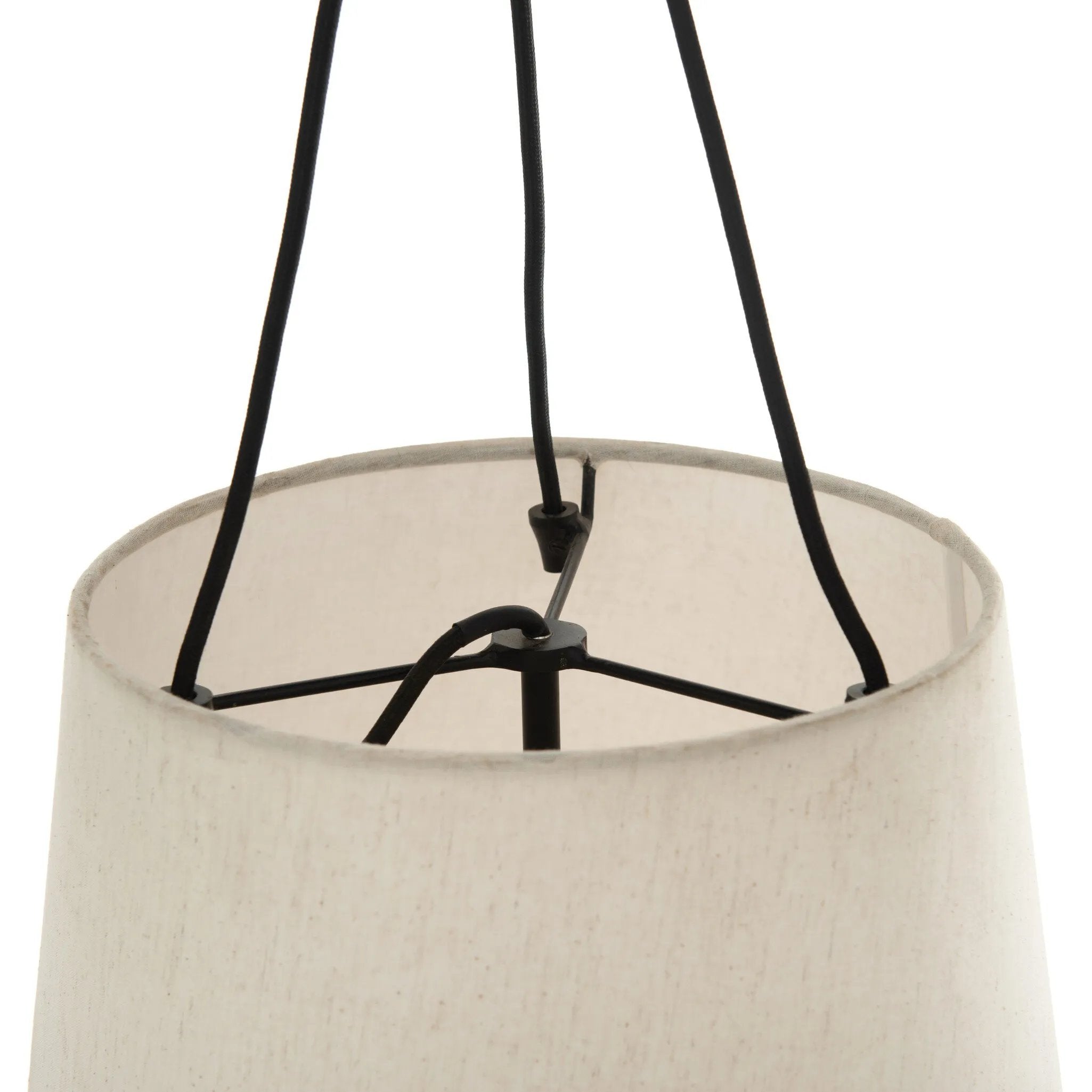 Give your space a sleek look with a Japanese-inspired overscale tapered linen shade suspended by a black fabric cord Amethyst