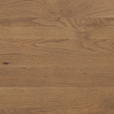 A shape-driven console table made from thick-cut oak veneer features overscale proportions and half-moon shaping, with a warm grey-brown finish Amethyst Home provides interior design, new home construction design consulting, vintage area rugs, and lighting in the Omaha metro area.
