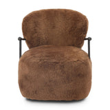 Make a statement with this texture-driven swivel chair. Made from 100% sheared sheepskin. For a unique design detail, black iron arms wrap around the back of the chair and have been hammered for even more texture. A 360-swivel base is inset for a clean look. Amethyst Home provides interior design, new home construction design consulting, vintage area rugs, and lighting in the Alpharetta metro area.