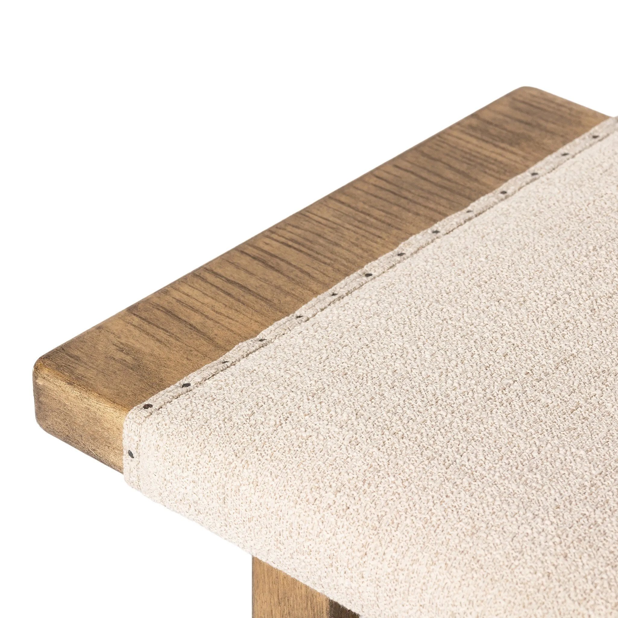 A heritage-inspired stool pairs light, distressed oak with high-performance fabric, bringing extra seating to any room. A pull-through stretcher adds a design-forward touch. Performance fabrics are specially created to withstand spills, stains, high traffic and wear, ensuring long-term comfort and unmatched durability Amethyst Home provides interior design, new home construction design consulting, vintage area rugs, and lighting in the Des Moines metro area.