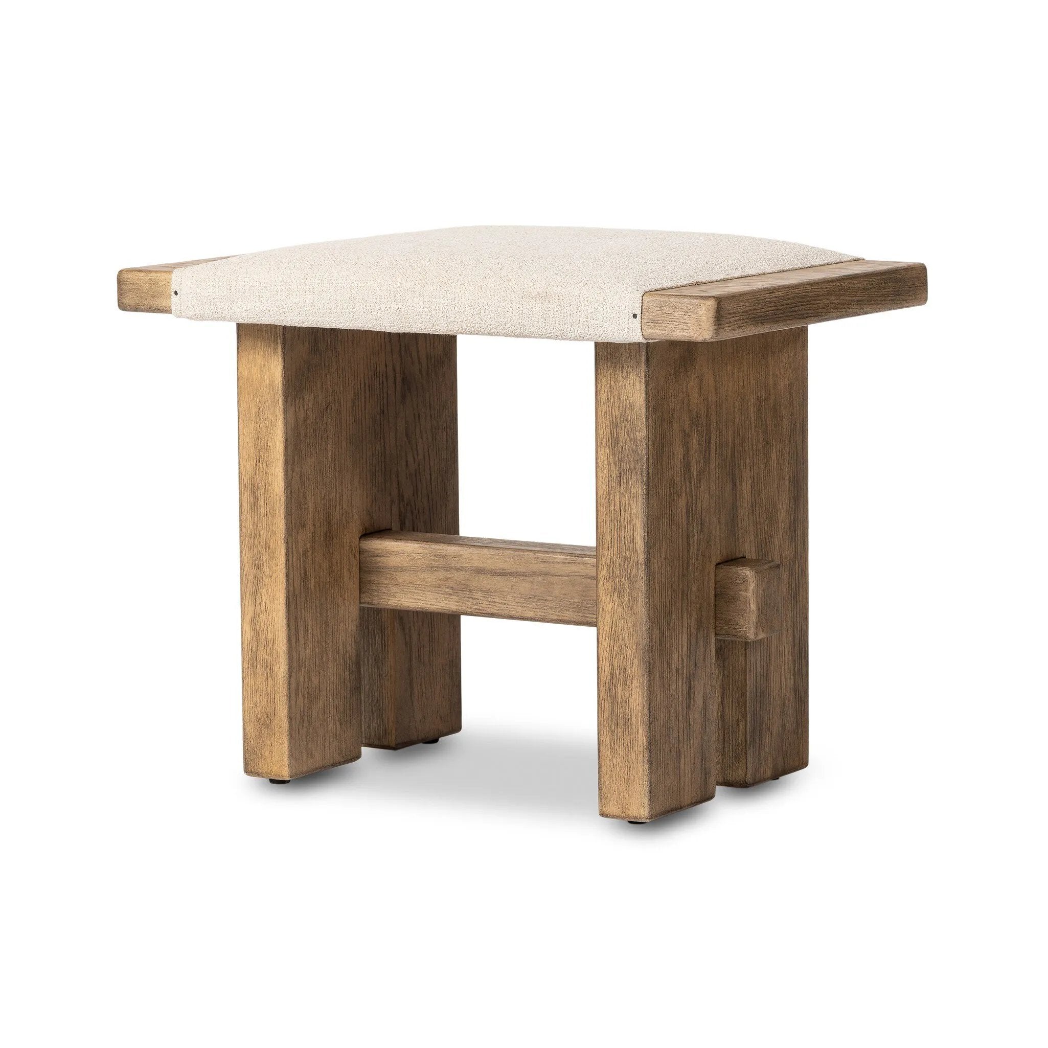 A heritage-inspired stool pairs light, distressed oak with high-performance fabric, bringing extra seating to any room. A pull-through stretcher adds a design-forward touch. Performance fabrics are specially created to withstand spills, stains, high traffic and wear, ensuring long-term comfort and unmatched durability Amethyst Home provides interior design, new home construction design consulting, vintage area rugs, and lighting in the Los Angeles metro area.