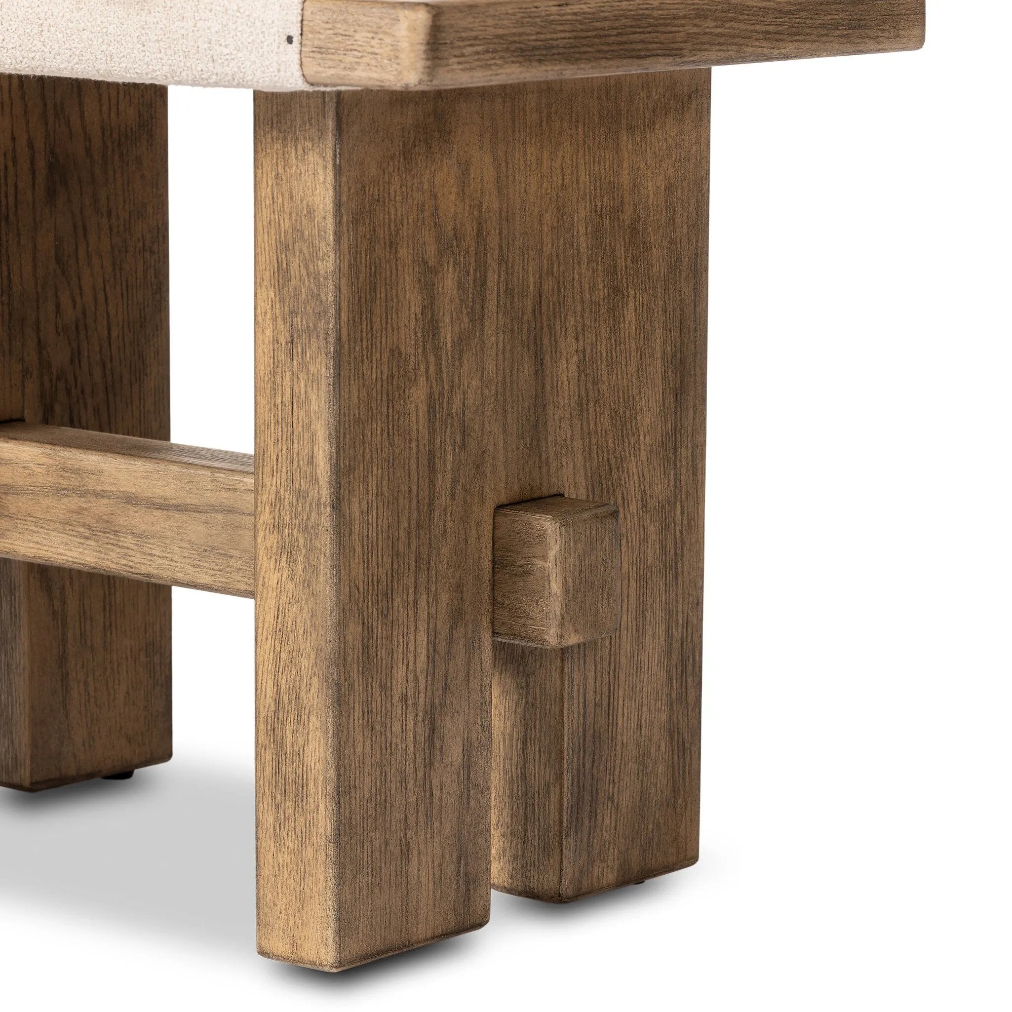 A heritage-inspired stool pairs light, distressed oak with high-performance fabric, bringing extra seating to any room. A pull-through stretcher adds a design-forward touch. Performance fabrics are specially created to withstand spills, stains, high traffic and wear, ensuring long-term comfort and unmatched durability Amethyst Home provides interior design, new home construction design consulting, vintage area rugs, and lighting in the Monterey metro area.