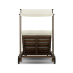 Drawing inspiration from antique rickshaws, this outdoor chaise features wheels and a built-in handle at the front for easy mobility. The adjustable and removable shade canopy offers customizable sun protection, with style. Cover or store inside during inclement weather and when not in use. Amethyst Home provides interior design, new home construction design consulting, vintage area rugs, and lighting in the Charlotte metro area.