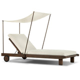 Drawing inspiration from antique rickshaws, this outdoor chaise features wheels and a built-in handle at the front for easy mobility. The adjustable and removable shade canopy offers customizable sun protection, with style. Cover or store inside during inclement weather and when not in use. Amethyst Home provides interior design, new home construction design consulting, vintage area rugs, and lighting in the Salt Lake City metro area.
