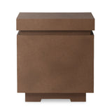 This outdoor propane tank enclosure pairs with fire tables for a clean, seamless look. Made from glass-reinforced concrete, each piece is naturally finished with deep tones of pewter and dark grey. It can act as an end table with its lid on, and has cutouts at the base for hose attachments. Amethyst Home provides interior design, new home construction design consulting, vintage area rugs, and lighting in the Newport Beach metro area.