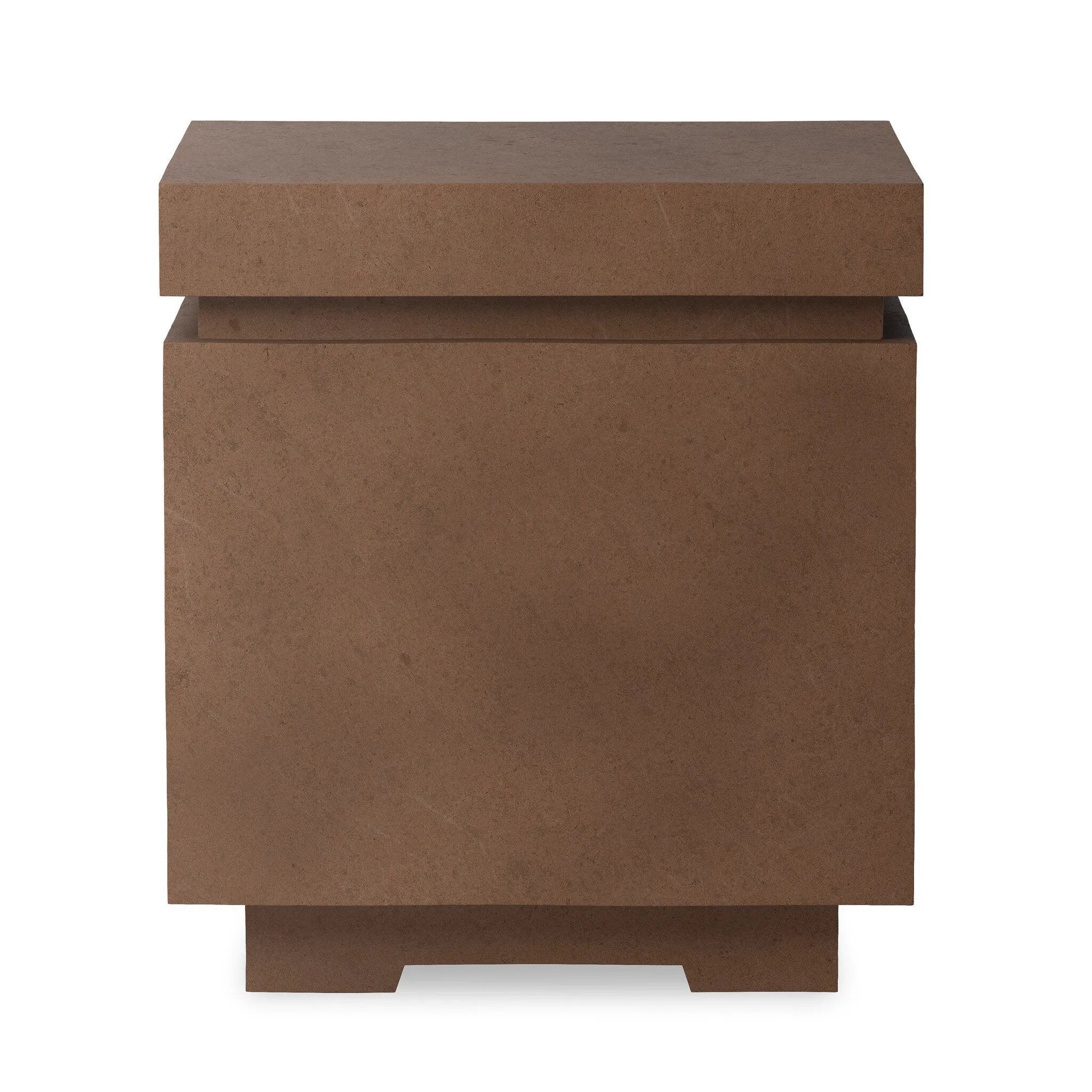 This outdoor propane tank enclosure pairs with fire tables for a clean, seamless look. Made from glass-reinforced concrete, each piece is naturally finished with deep tones of pewter and dark grey. It can act as an end table with its lid on, and has cutouts at the base for hose attachments. Amethyst Home provides interior design, new home construction design consulting, vintage area rugs, and lighting in the Newport Beach metro area.