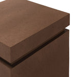 This outdoor propane tank enclosure pairs with fire tables for a clean, seamless look. Made from glass-reinforced concrete, each piece is naturally finished with deep tones of pewter and dark grey. It can act as an end table with its lid on, and has cutouts at the base for hose attachments. Amethyst Home provides interior design, new home construction design consulting, vintage area rugs, and lighting in the Park City metro area.