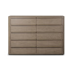 Rounded corners soften the straight-edged look of this 10-drawer dresser, crafted from natural oak in a warm grey finish. Wide smooth-gliding drawers are fully finished on the inside Amethyst Home provides interior design, new home construction design consulting, vintage area rugs, and lighting in the Omaha metro area.