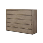 Rounded corners soften the straight-edged look of this 10-drawer dresser, crafted from natural oak in a warm grey finish. Wide smooth-gliding drawers are fully finished on the inside Amethyst Home provides interior design, new home construction design consulting, vintage area rugs, and lighting in the Portland metro area.