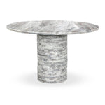 A bold, sculptural presence with movement throughout. This solid marble table features a stacked fluted base and bullnose-edged top that combine to let the natural variation of the material take center stage.As fans of clean design at Amethyst, we love the nature inspired Reeves Dining Table - River Grey Marble. Amethyst Home provides interior design, new home construction design consulting, vintage area rugs, and lighting in the Portland metro area.