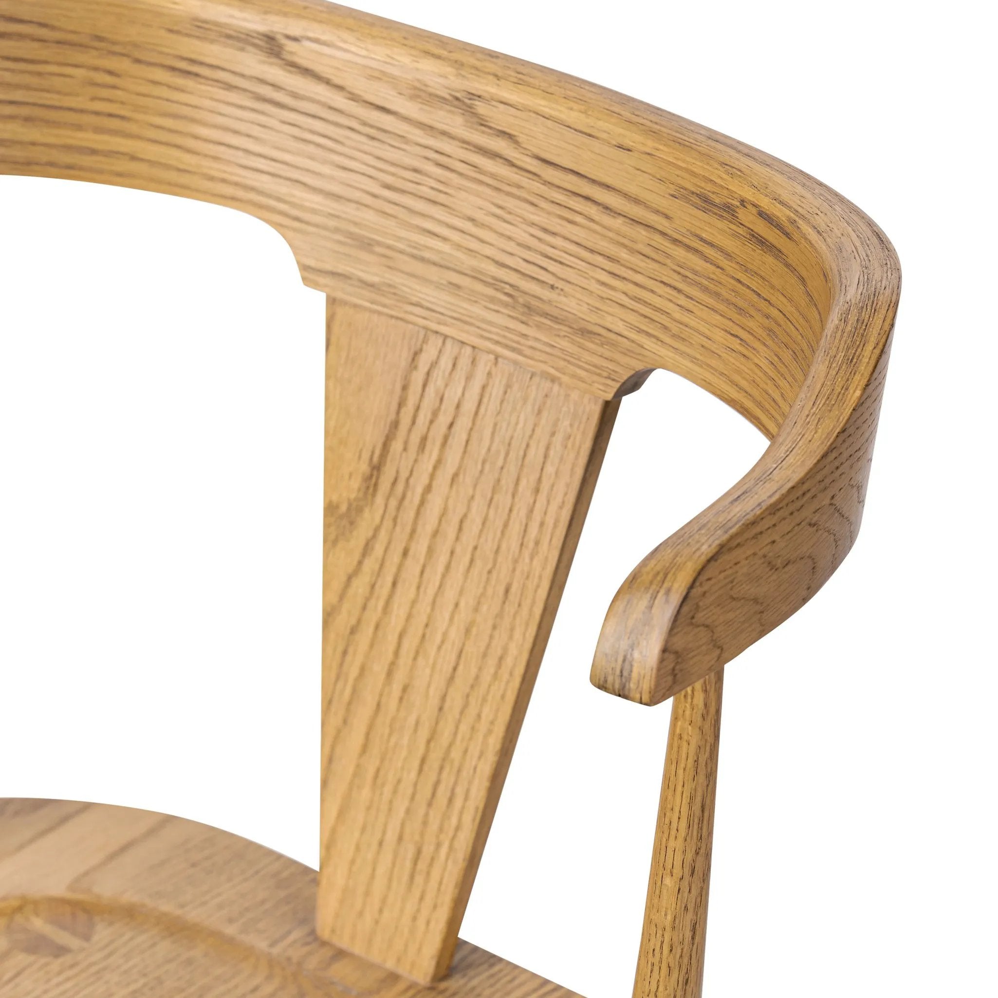 A fresh, bar-style take on mid-century Windsor seating, featuring a bowed, sculptural silhouette and soft black finish to highlight the natural grain of weathered oak Amethyst Home provides interior design, new home construction design consulting, vintage area rugs, and lighting in the Calabasas metro area.