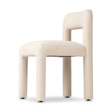 Fit for modern dining, this clean-styled chair is fully upholstered in a specialized performance fabric. An open back connects down to the cylindrical legs. Slight scale and squared off shape are great for smaller dining areas. Amethyst Home provides interior design, new home construction design consulting, vintage area rugs, and lighting in the Portland metro area.