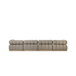 A modern take on mid-century Italian design, soft volume and exaggerated proportions fuse for a sculpted look and playful feel. Atop a plinth-style teak base, outdoor-friendly four-piece sectional features dramatic tufting for a padded sit, indoors and out. Amethyst Home provides interior design, new home construction design consulting, vintage area rugs, and lighting in the Park City metro area.