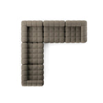 A modern take on mid-century Italian design, soft volume and exaggerated proportions fuse for a sculpted look and playful feel. Atop a plinth-style teak base, outdoor-friendly five-piece sectional features dramatic tufting for a padded sit, indoors and out. Amethyst Home provides interior design, new home construction design consulting, vintage area rugs, and lighting in the Kansas City metro area.