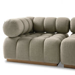 A modern take on mid-century Italian design, soft volume and exaggerated proportions fuse for a sculpted look and playful feel. Atop a plinth-style teak base, outdoor-friendly five-piece sectional features dramatic tufting for a padded sit, indoors and out. Amethyst Home provides interior design, new home construction design consulting, vintage area rugs, and lighting in the Los Angeles metro area.