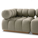 A modern take on mid-century Italian design, soft volume and exaggerated proportions fuse for a sculpted look and playful feel. Atop a plinth-style teak base, outdoor-friendly five-piece sectional features dramatic tufting for a padded sit, indoors and out. Amethyst Home provides interior design, new home construction design consulting, vintage area rugs, and lighting in the Los Angeles metro area.