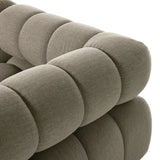 A modern take on mid-century Italian design, soft volume and exaggerated proportions fuse for a sculpted look and playful feel. Atop a plinth-style teak base, outdoor-friendly five-piece sectional features dramatic tufting for a padded sit, indoors and out. Amethyst Home provides interior design, new home construction design consulting, vintage area rugs, and lighting in the Omaha metro area.