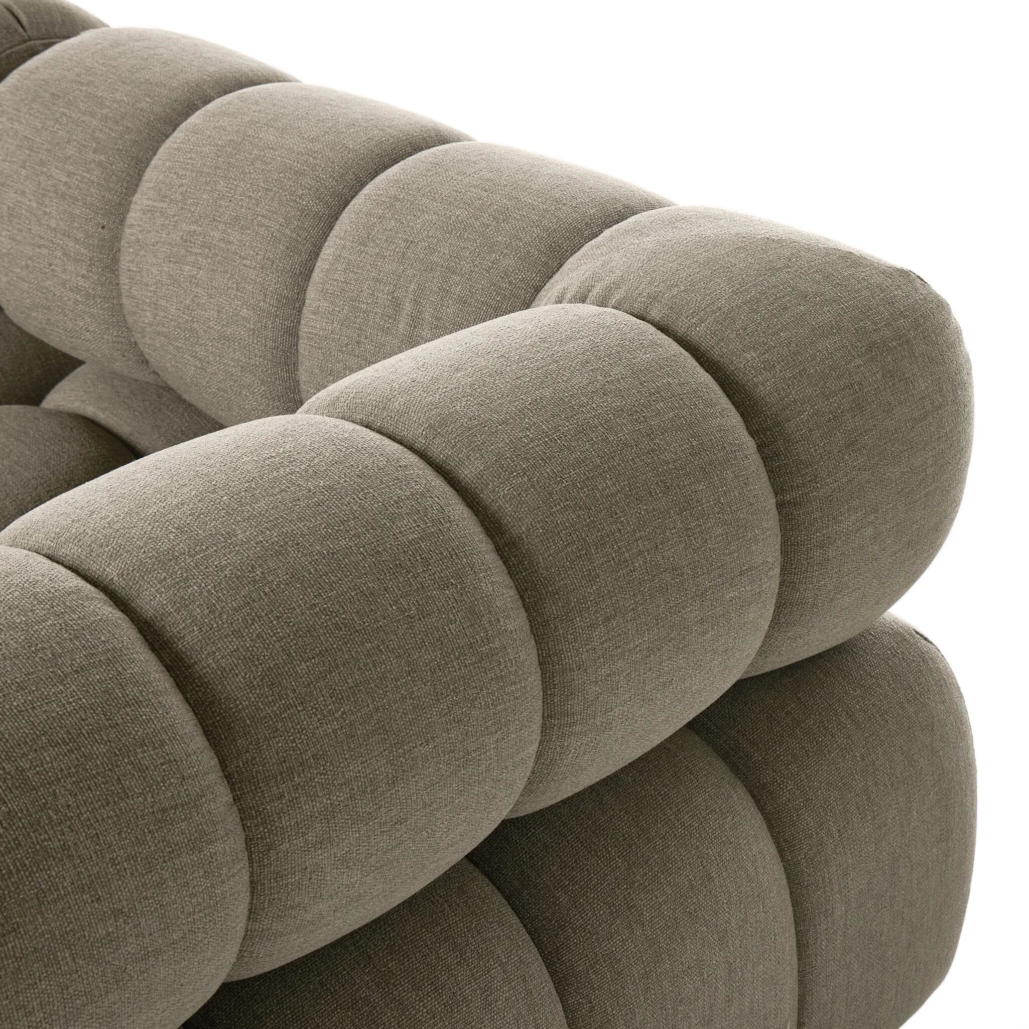 A modern take on mid-century Italian design, soft volume and exaggerated proportions fuse for a sculpted look and playful feel. Atop a plinth-style teak base, outdoor-friendly five-piece sectional features dramatic tufting for a padded sit, indoors and out. Amethyst Home provides interior design, new home construction design consulting, vintage area rugs, and lighting in the Omaha metro area.