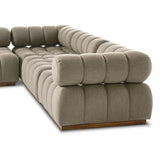 A modern take on mid-century Italian design, soft volume and exaggerated proportions fuse for a sculpted look and playful feel. Atop a plinth-style teak base, outdoor-friendly five-piece sectional features dramatic tufting for a padded sit, indoors and out. Amethyst Home provides interior design, new home construction design consulting, vintage area rugs, and lighting in the Portland metro area.