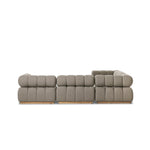 A modern take on mid-century Italian design, soft volume and exaggerated proportions fuse for a sculpted look and playful feel. Atop a plinth-style teak base, outdoor-friendly five-piece sectional features dramatic tufting for a padded sit, indoors and out. Amethyst Home provides interior design, new home construction design consulting, vintage area rugs, and lighting in the San Diego metro area.