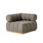 Featuring Roma Outdoor Sectional Alessi Fawn by Four Hands at Amethyst Home. A modern take on mid-century Italian design, soft volume and exaggerated proportions fuse for a sculpted look and playful feel. Atop a plinth-style teak base, outdoor-friendly ottoman features dramatic tufting for a padded sit or a tray for use as a table, indoors and out. Ottoman. Amethyst Home provides interior design, new home construction design consulting, vintage area rugs, and lighting in the Alpharetta metro area.