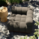 Featuring Roma Outdoor Sectional Alessi Fawn by Four Hands at Amethyst Home. A modern take on mid-century Italian design, soft volume and exaggerated proportions fuse for a sculpted look and playful feel. Atop a plinth-style teak base, outdoor-friendly ottoman features dramatic tufting for a padded sit or a tray for use as a table, indoors and out. Ottoman to . Amethyst Home provides interior design, new home construction design consulting, vintage area rugs, and lighting in the Boston metro area.