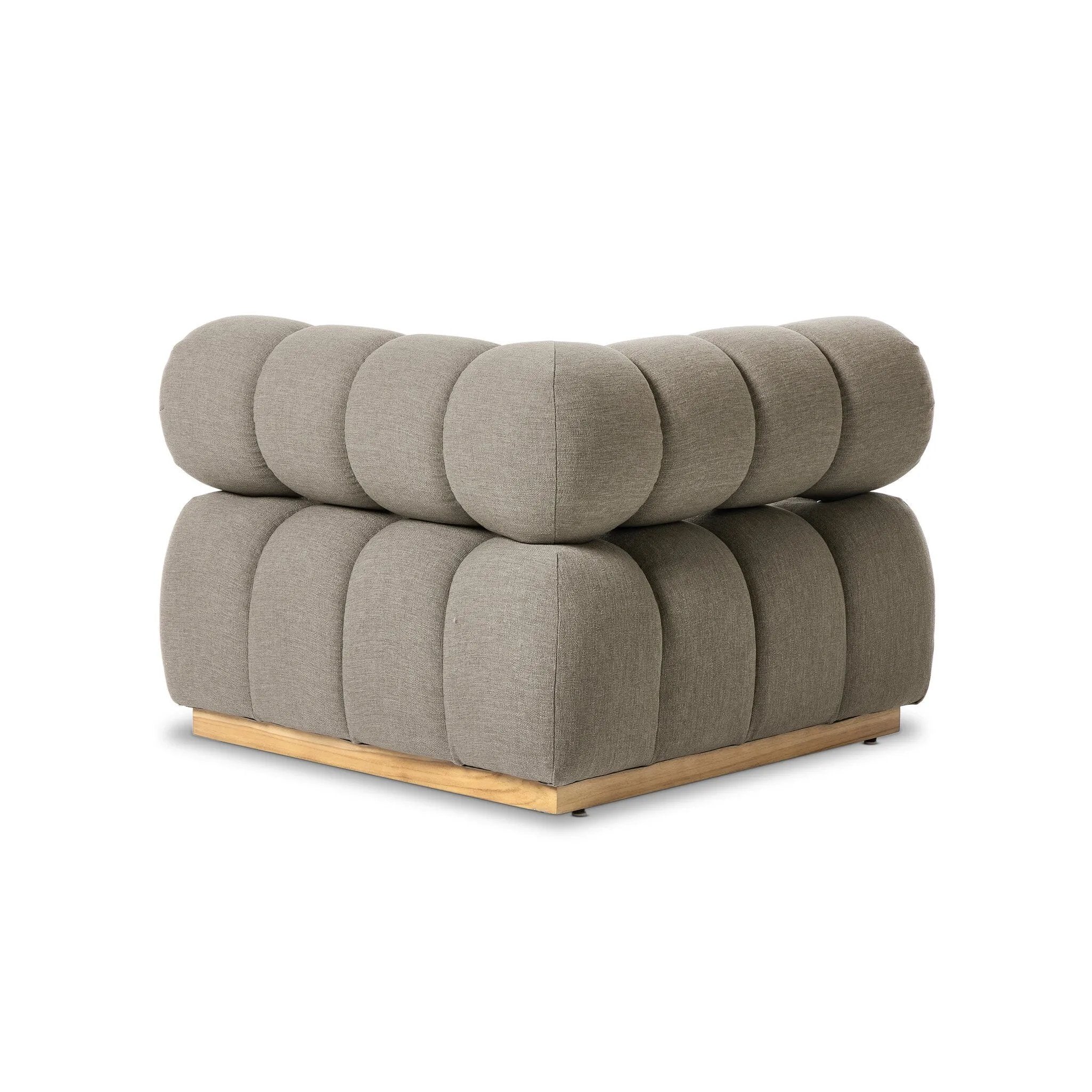 Featuring Roma Outdoor Sectional Alessi Fawn by Four Hands at Amethyst Home. A modern take on mid-century Italian design, soft volume and exaggerated proportions fuse for a sculpted look and playful feel. Atop a plinth-style teak base, outdoor-friendly ottoman features dramatic tufting for a padded sit or a tray for use as a table, indoors and out. Ottoman to . Amethyst Home provides interior design, new home construction design consulting, vintage area rugs, and lighting in the Dallas metro area.
