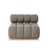 Featuring Roma Outdoor Sectional Alessi Fawn by Four Hands at Amethyst Home. A modern take on mid-century Italian design, soft volume and exaggerated proportions fuse for a sculpted look and playful feel. Atop a plinth-style teak base, outdoor-friendly ottoman features dramatic tufting for a padded sit or a tray for use as a table, indoors and out. Ottoman. Amethyst Home provides interior design, new home construction design consulting, vintage area rugs, and lighting in the Des Moines metro area.