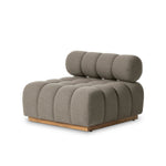 Featuring Roma Outdoor Sectional Alessi Fawn by Four Hands at Amethyst Home. A modern take on mid-century Italian design, soft volume and exaggerated proportions fuse for a sculpted look and playful feel. Atop a plinth-style teak base, outdoor-friendly ottoman features dramatic tufting for a padded sit or a tray for use as a table, indoors and out. Ottoman. Amethyst Home provides interior design, new home construction design consulting, vintage area rugs, and lighting in the Scottsdale metro area.