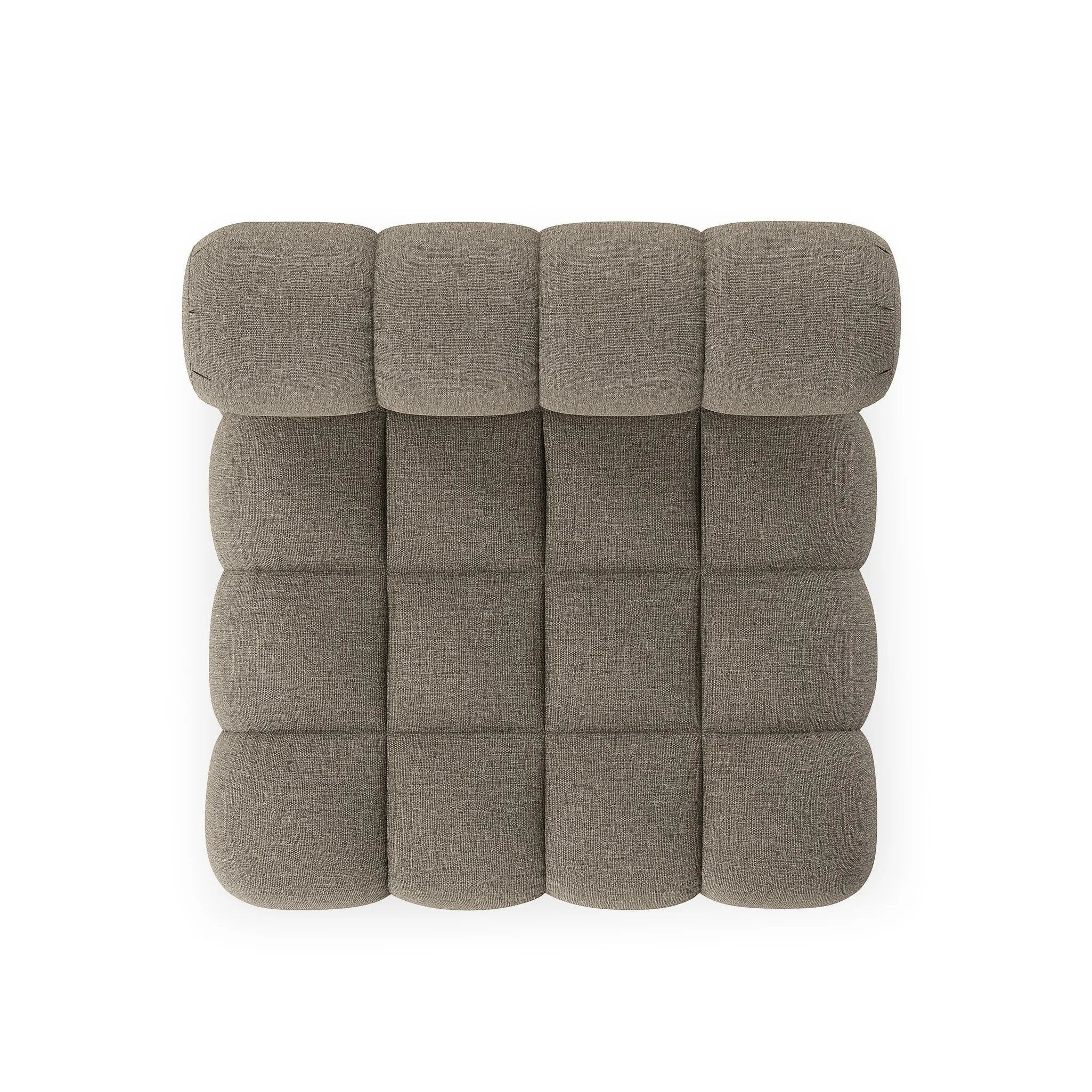 Featuring Roma Outdoor Sectional Alessi Fawn by Four Hands at Amethyst Home. A modern take on mid-century Italian design, soft volume and exaggerated proportions fuse for a sculpted look and playful feel. Atop a plinth-style teak base, outdoor-friendly ottoman features dramatic tufting for a padded sit or a tray for use as a table, indoors and out. Otto. Amethyst Home provides interior design, new home construction design consulting, vintage area rugs, and lighting in the Winter Garden metro area.